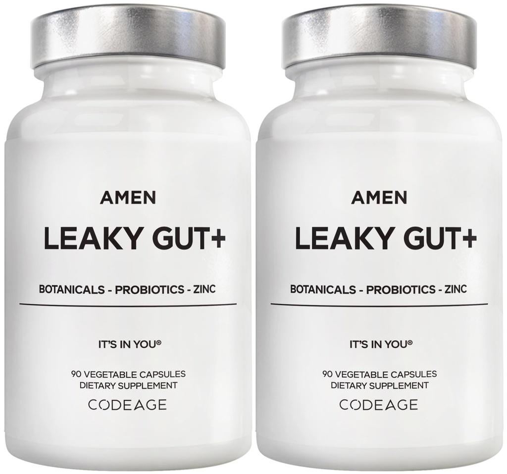 Amen Leaky Gut Supplement - Προηγμένη Φόρμουλα με Βιοδιαθέσιμη L Γλουταμίνη, Ψευδάργυρος, Κουρκουμάς, DGL Licorice Root - Ρίζα Marshmallow - Προβιοτικά & Ζυμωμένα Πρεβιοτικά - Vegan, Non-GMO - 2-Pack