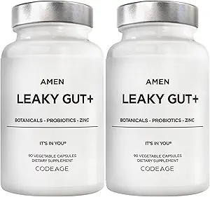 Amen Leaky Gut Supplement - Προηγμένη Φόρμουλα με Βιοδιαθέσιμη L Γλουταμίνη, Ψευδάργυρος, Κουρκουμάς, DGL Licorice Root - Ρίζα Marshmallow - Προβιοτικά & Ζυμωμένα Πρεβιοτικά - Vegan, Non-GMO - 2-Pack