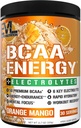 EVL BCAAs Αμινοξέα σε σκόνη - BCAA Ενέργεια πριν από την προπόνηση σκόνη για την αποκατάσταση μυών ανάπτυξη και αντοχή - Επανυδρώνοντας μετά την αποκατάσταση προπόνησης ποτό με 6 Ηλεκτρολύτες - Orange Mango