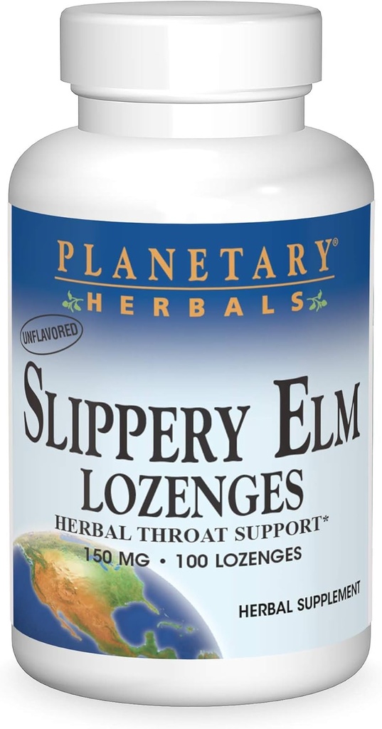 Πλανητικά βότανα Slippery Elm Lozenges, υποστήριξη βοτανικού λαρύγγι, 100 Lozenge