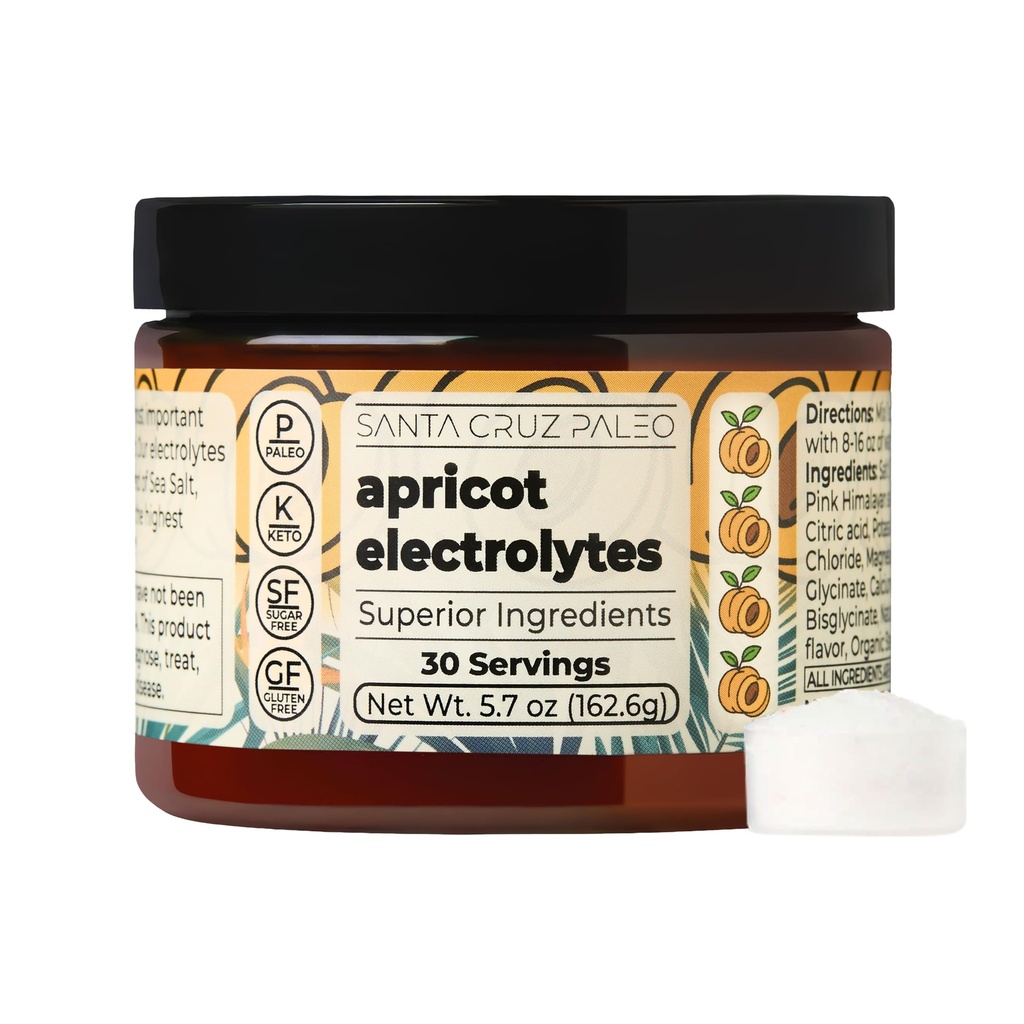 Santa Cruz Paleo Electrolyte Powder, Βερίκοκο Γεύση, Χωρίς ζάχαρη Ενυδατικό Ποτό Μίγμα με Pink Αλάτι Ιμαλαΐων, Αλάτι θάλασσας, Γλυκινικό μαγνήσιο, Χλωριούχο κάλιο, Γλυκασμένο με Stevia, 30 Μερίδες