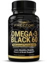 FREZZOR Omega 3 Μαύρο για Κοινή Φροντίδα & Άνεση - Νέα Ζηλανδία Πράσινο Lipped Mussel Oil Κάψουλες; 53x Υψηλότερη Ικανότητα με UAF1000+ Σούπερ Αντιοξειδωτικό, Χωρίς Αλιευτική Επίγευση, 1-Pack, 60 Softgels