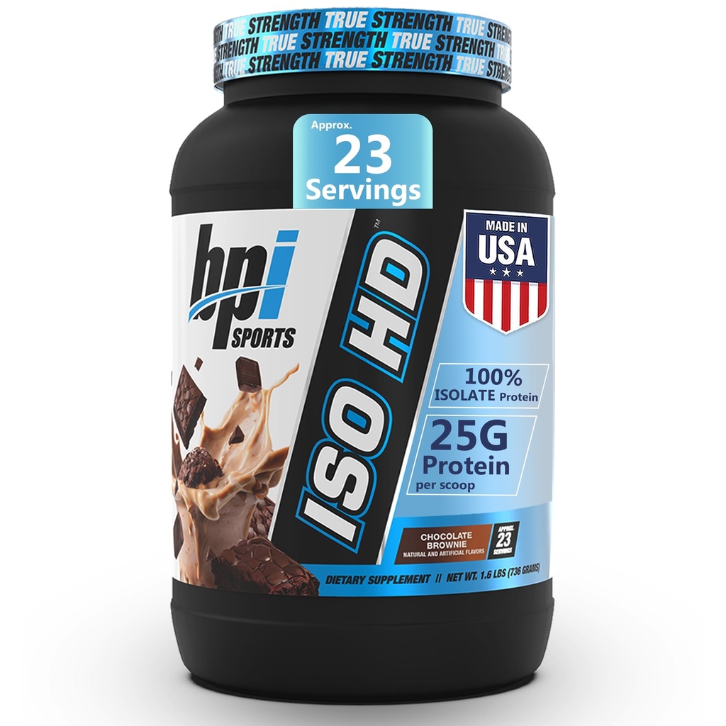 BPI Sports ISO HD Isolate Protein Powder – 100% Whey Isolate, Protein Powder for Muscle Gain - Σοκολάτα Brownie - 1.6 Lb - 23 Σερβιέτες