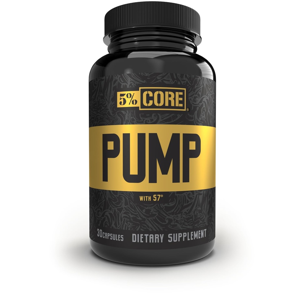 5% Nutrition Core Pump Caps | NO2 Nitric Oxide Booster Supplement Pills | All Natural Ultra Low Stim Preworkout Supplement (5mg Caffeine) (30 Caps)