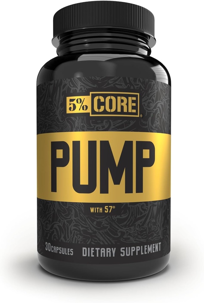 5% Nutrition Core Pump Caps | NO2 Nitric Oxide Booster Supplement Pills | All Natural Ultra Low Stim Preworkout Supplement (5mg Caffeine) (30 Capsules)