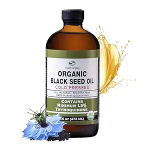 HalalEveryDay Organic Black Seed Oil - USDA Certified, Cold Pressed Glass Bottle 16oz - Over 1.5% Thymoquinone Turkish Black Cumin Nigella Sativa Non-GMO 100% Pure Blackseed Oil