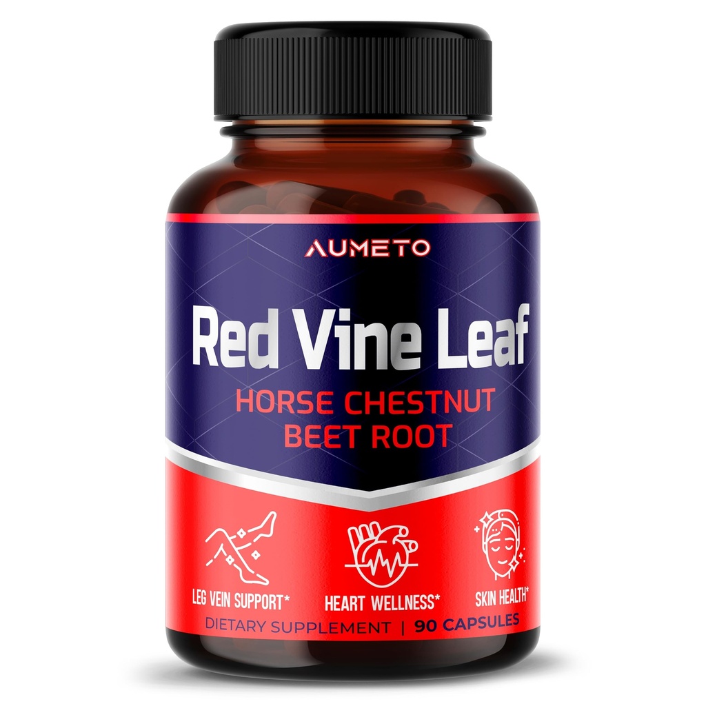 Red Vine Leaf Supplement with Horse Chestnut, Beetroot, Ginger - Natural Support for Vein Strength and Circulation Wellness (90 Count (Pack of 1))