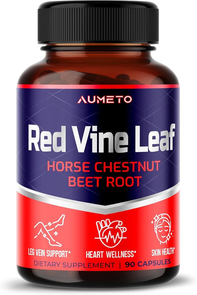 Red Vine Leaf Supplement with Horse Chestnut, Beetroot, Ginger - Natural Support for Vein Strength and Circulation Wellness- Made in The USA (90 Count (Pack of 1))