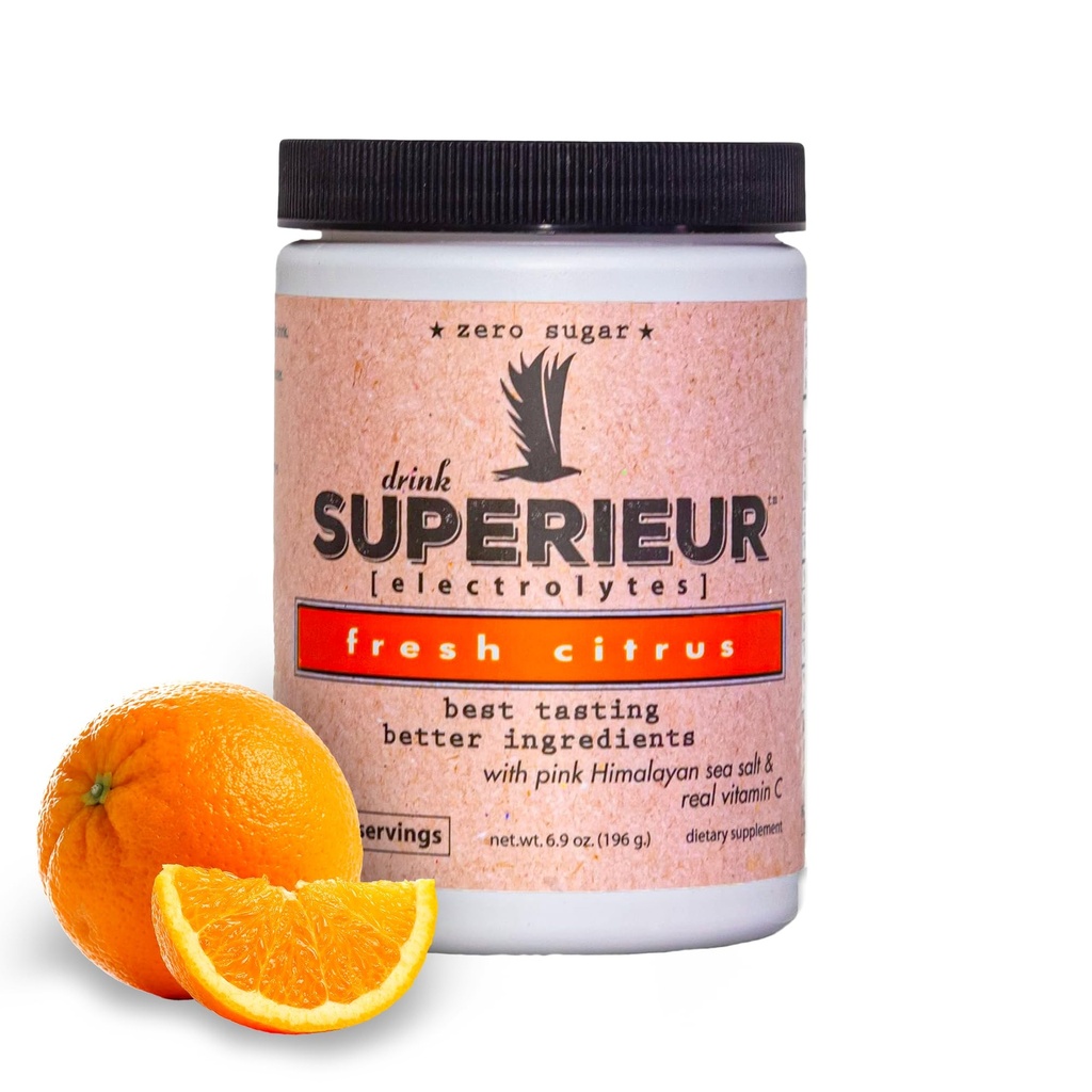 Superieur Electrolytes – Plant Based Electrolyte Supplement w/Sea Minerals for Hydration & Recovery – Keto Friendly, Non-GMO, Zero Sugar, Vegan Healthy Sports Drink Powder – Citrus (70 Servings)