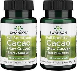 Swanson Full Spectrum Cacao (Raw Cocoa) - συμπλήρωμα βοτάνων Προώθηση ήπιας ενεργειακής υποστήριξης - Παραδοσιακή Φόρμουλα Ολόκληρων Φρούτων - (60 κάψουλες, 400mg έκαστο) (2 Συσκευασία)