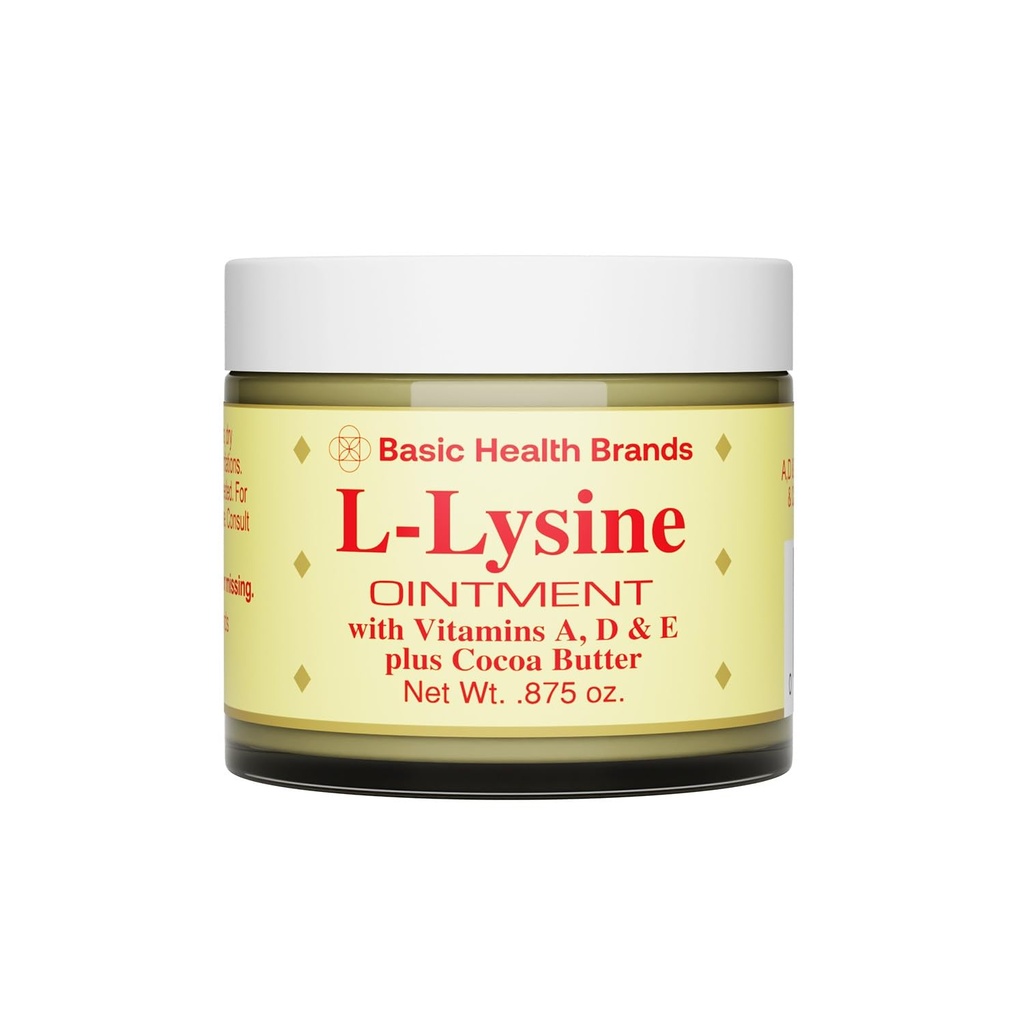 Basic Brands L-Lysine Lip Ointment with Camphor, Menthol, Vitamin A & E, 0.875 oz – Soothing Relief, Apply as Needed