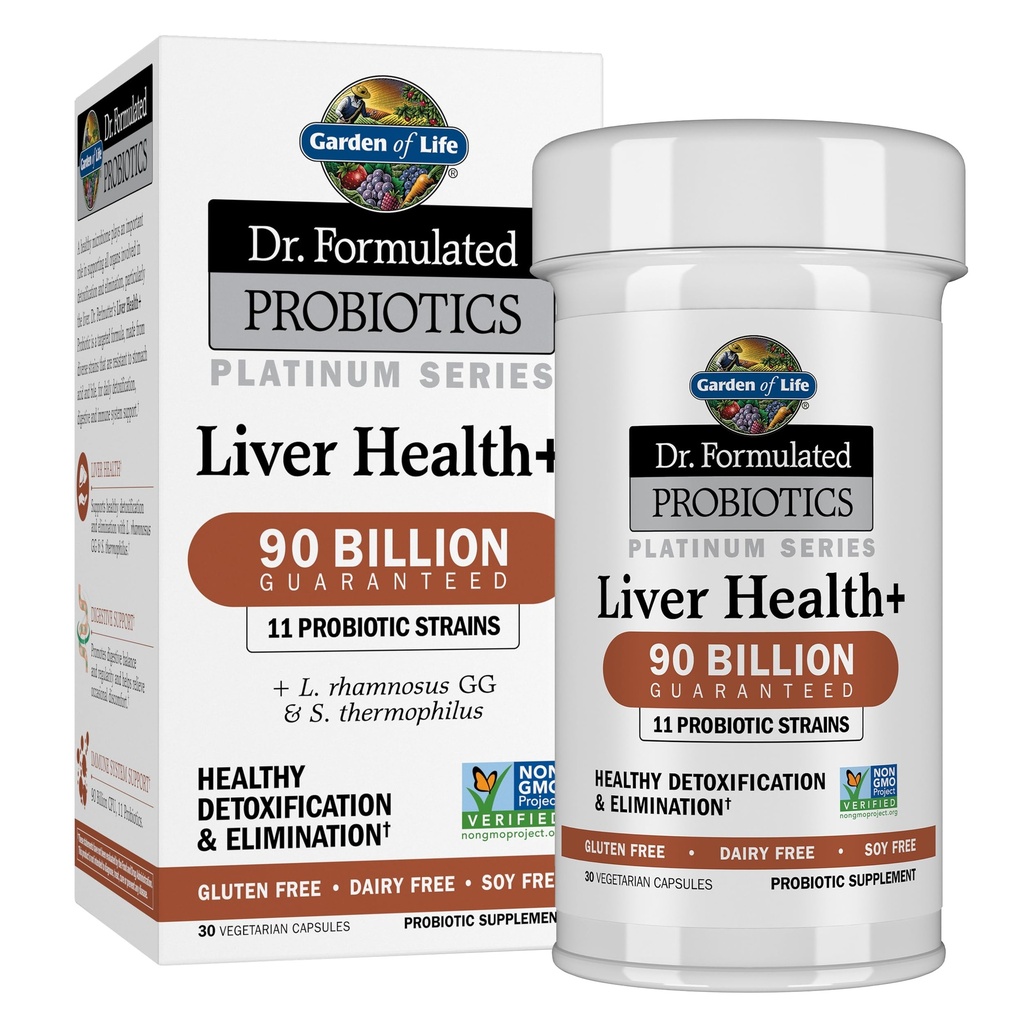 Κήπος της ζωής Dr. Formulated Probiotics Platinum Series Liver Health+ 90 Δισεκατομμύρια CFU Εγγυημένα, One a Day Probiotic for Healthy Detoxification & Requiration Support, Vegan, Χωρίς γλουτένη, 30 κάψουλες