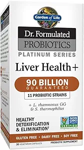 Κήπος της ζωής Dr. Formulated Probiotics Platinum Series Liver Health+ 90 Δισεκατομμύρια CFU Εγγυημένα, One a Day Probiotic for Healthy Detoxification & Requiration Support, Vegan, Χωρίς γλουτένη, 30 κάψουλες
