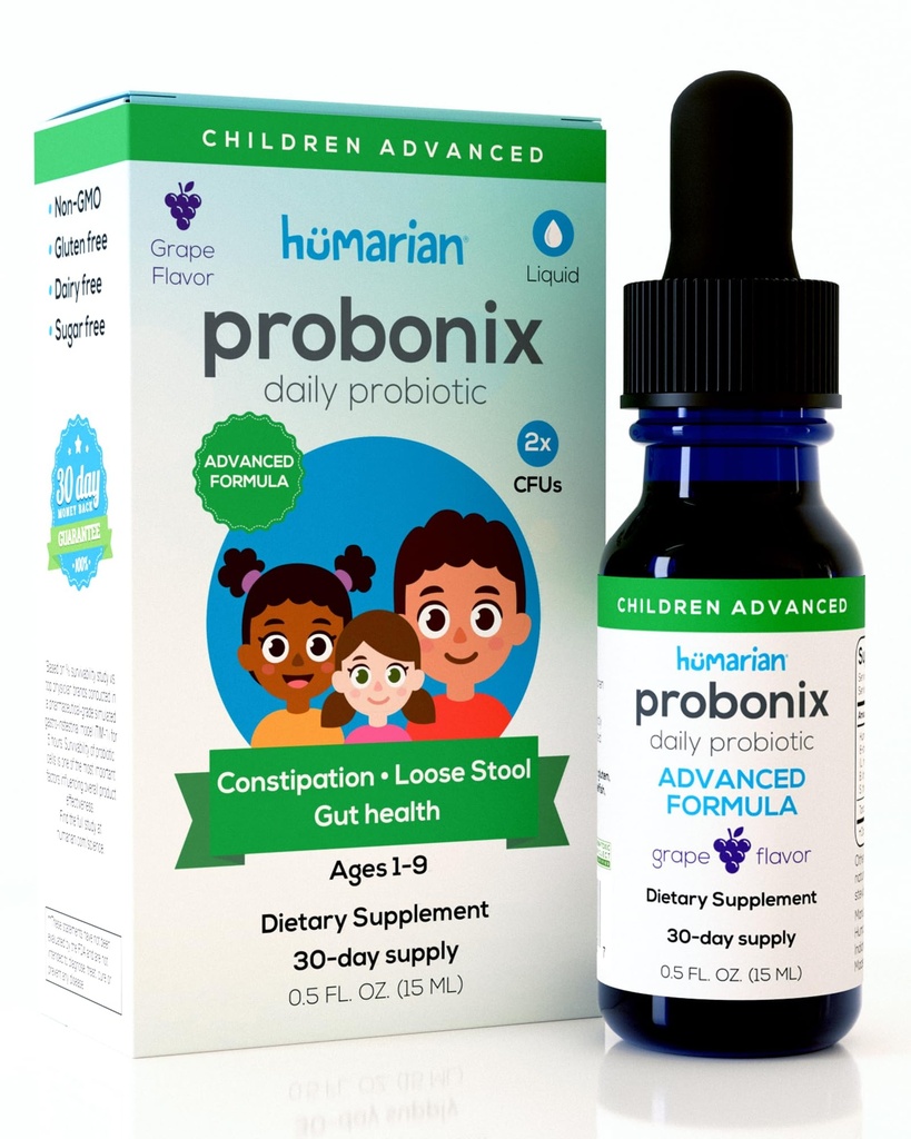 Humarian Probonix Advanced Liquid Probiotics for Kids 30 lbs and Up - 8-Strain Kids Probiotic Drops to Fortify Gut Health, Immunity and More - 30-Day Supply - Νόστιμο άρωμα σταφυλιού