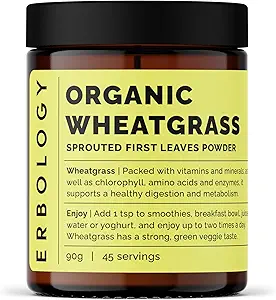 Erbology Organic Wheatgrass Powder 3.2 oz - 45 Servings - Body Cleansing and Gut Health Support - Rich in Chlorophyll and Iron - Sustainably Sourced in Europe - Small Batch - Vegan - GMO-Free