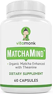 VitaMonk Matcha Capsules with Theanine & Theobromine - Matcha Pills from Japan with 25mg Natural Caffeine - for Smooth Energy and Focus Without The Jitters - 60 ct
