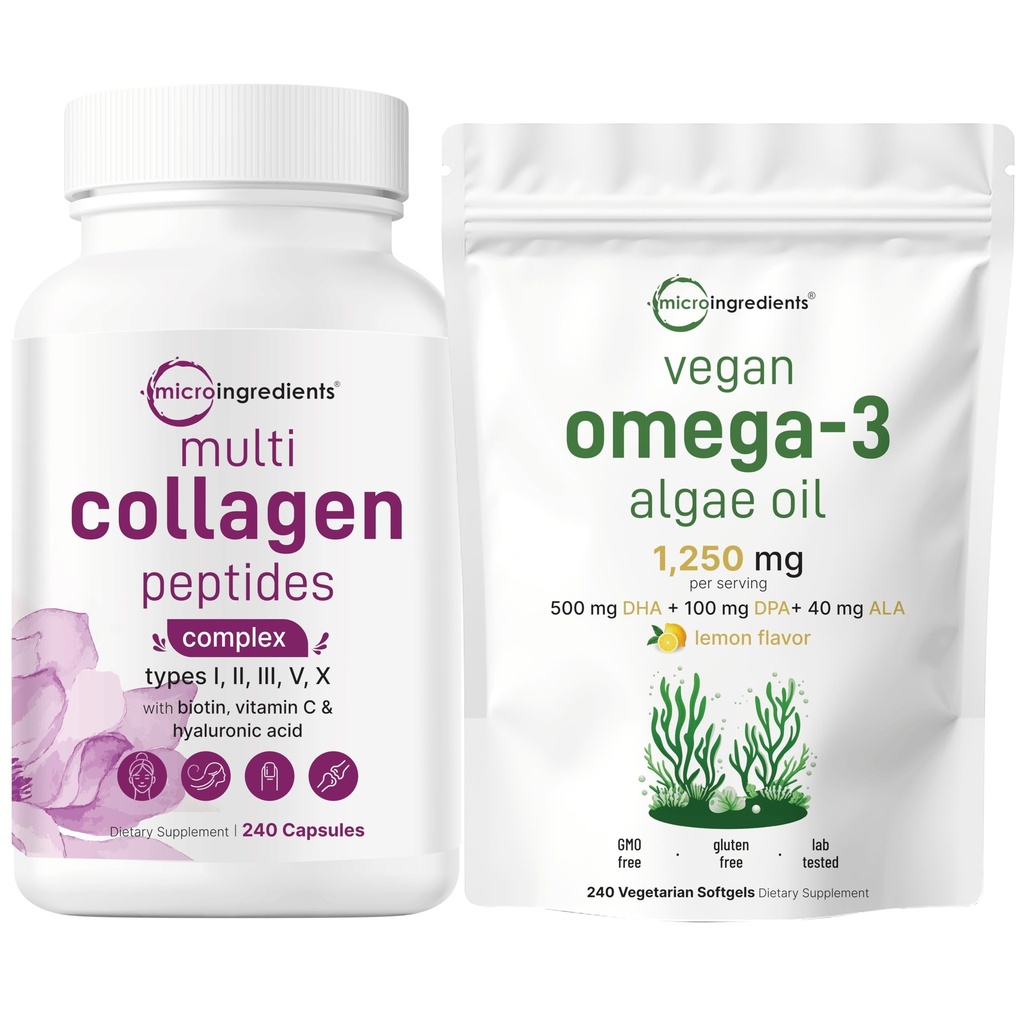 Micro συστατικά Multi Collagen Complex & Vegan Omega 3 Algae Συμπλήρωμα Oil Bundle 2 πακέτο 
