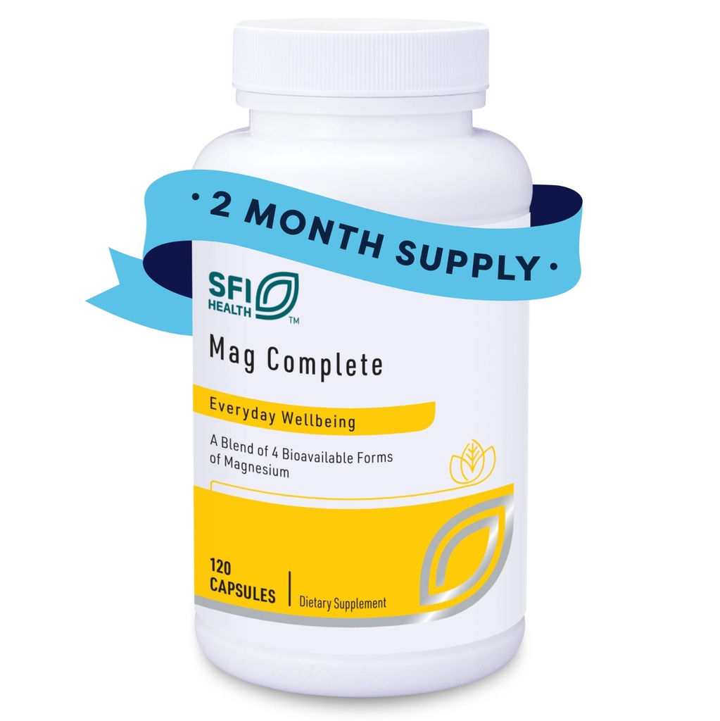 Klaire Labs SFI Health Mag Complete - Mag Complex Supplement - με βιοδιαθέσιμο ηλεκτρικό μαγνήσιο, Taurinate, Malate & Citrate - Υποστηρίξτε μια υγιή καρδιά, ενέργεια & νεύρα (120 κάψουλες)