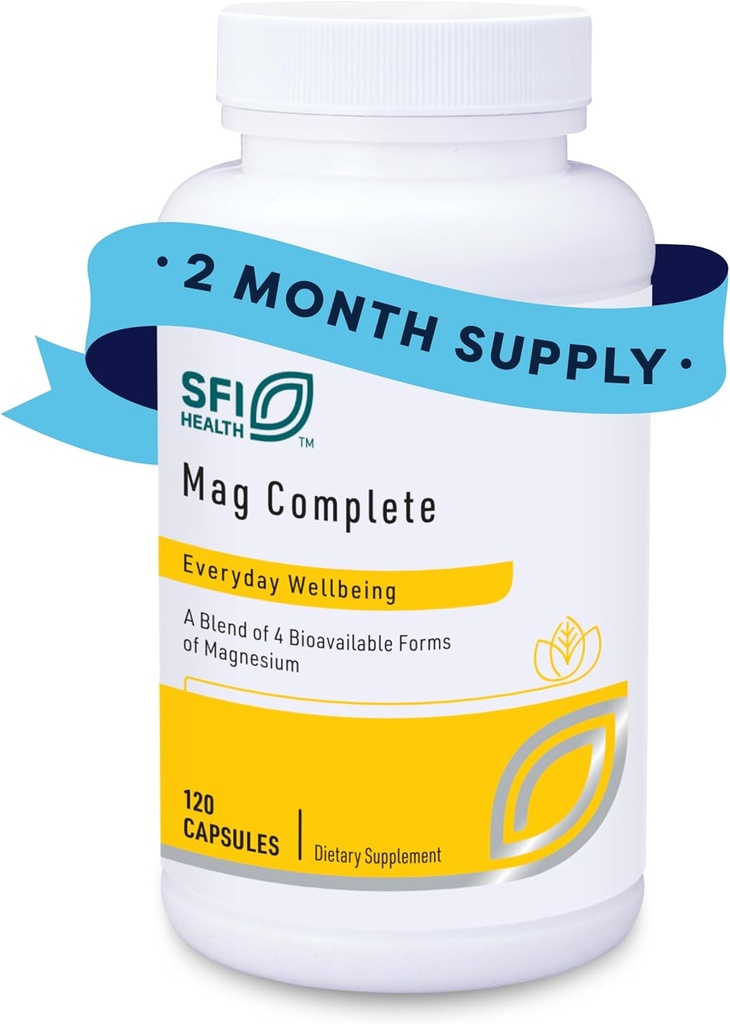Klaire Labs SFI Health Mag Complete - Mag Complex Supplement - με βιοδιαθέσιμο ηλεκτρικό μαγνήσιο, Taurinate, Malate & Citrate - Υποστηρίξτε μια υγιή καρδιά, ενέργεια & νεύρα (120 κάψουλες)
