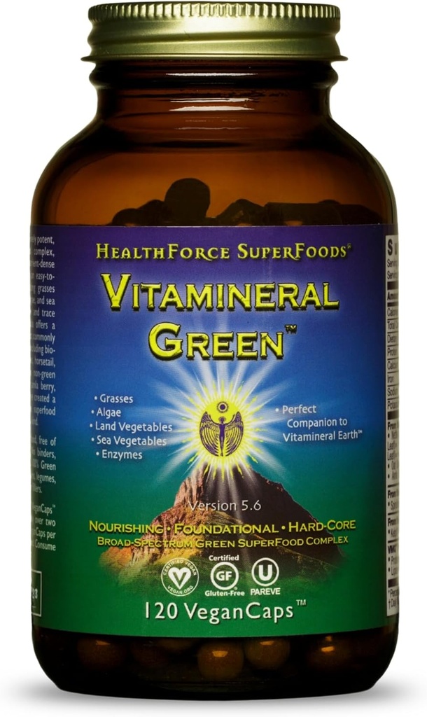 HealthFORCE SUPERFOODS Vitamineral Green - Συμπλήρωμα Ορυκτών για την υποστήριξη του ανοσοποιητικού και του θυρεοειδούς - Πράσινο συμπλήρωμα σκόνης με συστατικά από τη γη - Γλουτένη-ελεύθερο & Vegan - 120 κάψουλες