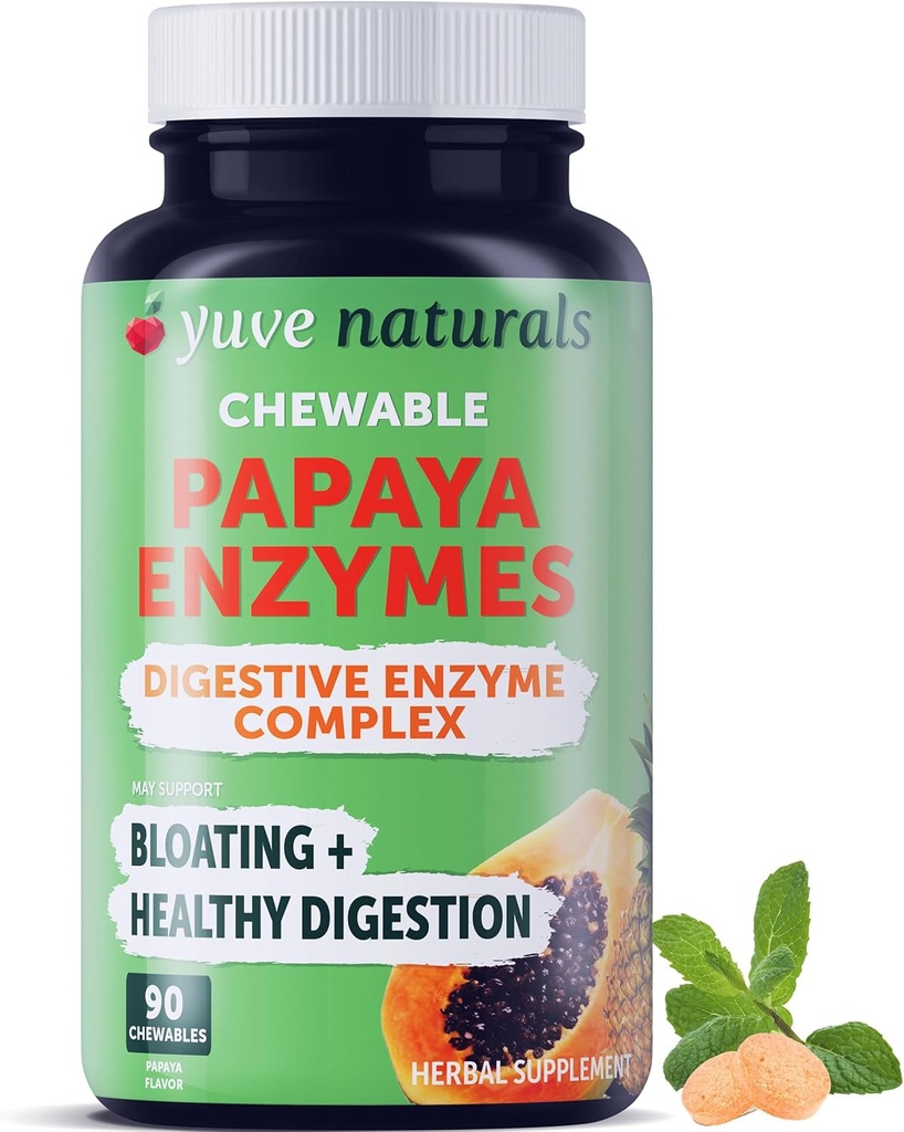 Yuve Natural Papaya Digestive Enzymes - Ζαχαρότευτλα - Προάγει την καλύτερη πέψη - Δυσκοιλιότητα & Bloating Aid, Detox, Leaky Gut Repair & Gas Relief - Vegan, Non-GMO, Gluten-free - 90ct