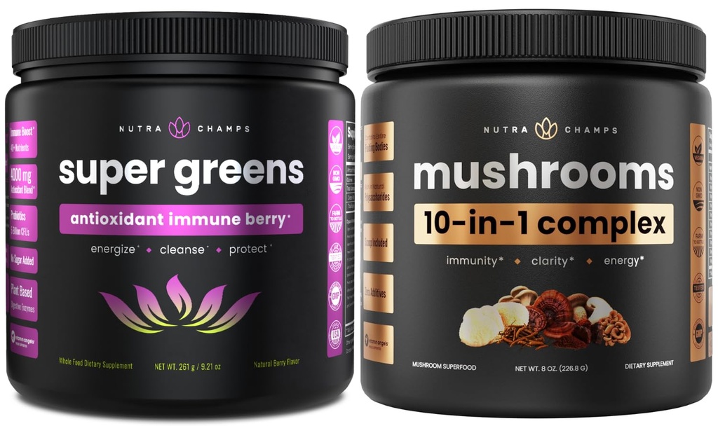 NutraChamps Super Greens Αντιοξειδωτικό & Super Μανιτάρια: Ultimate Brain, Gut & Boost Σώμα