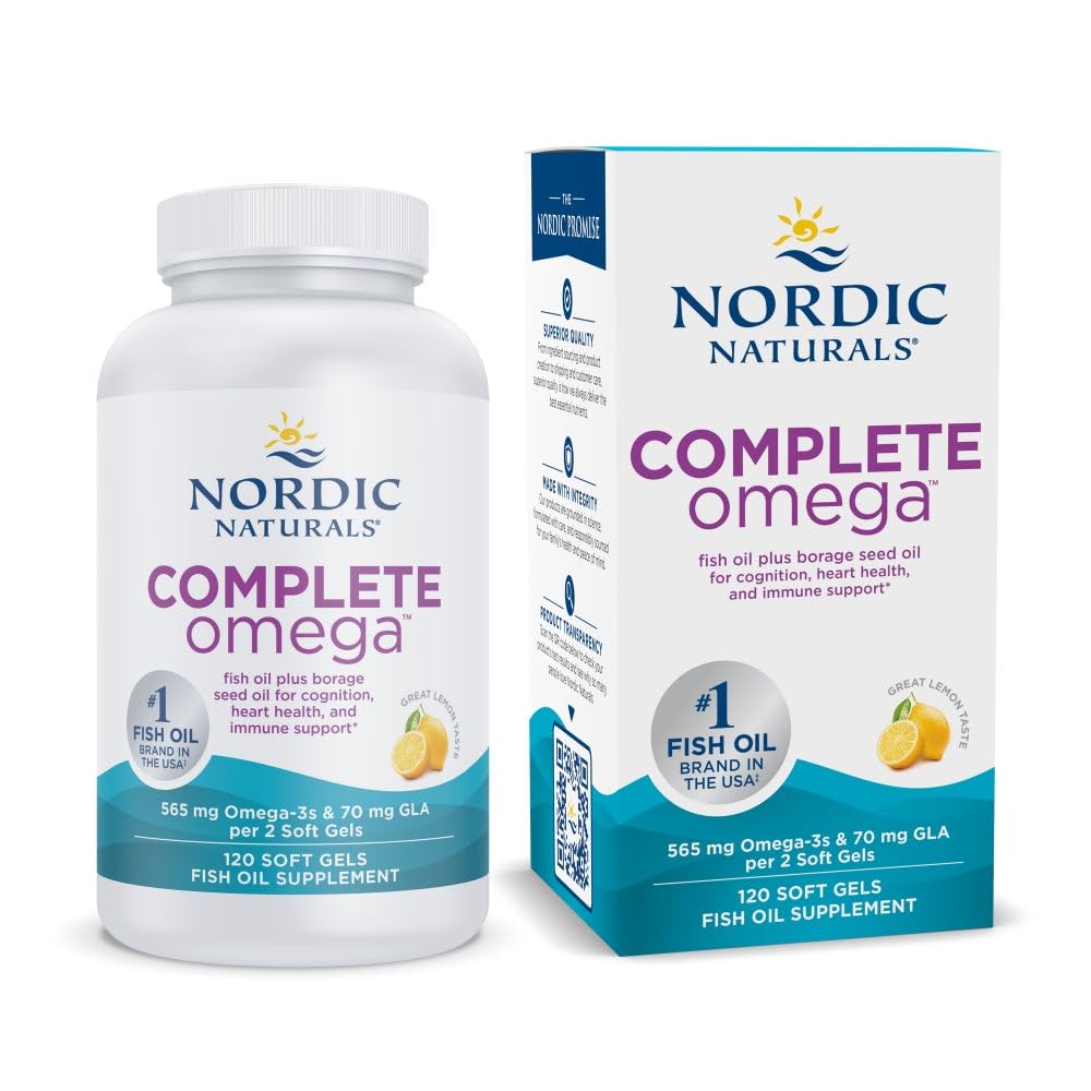 Nordic Naturals Complete Omega, Lemon Flavor - 120 Soft Gels - 565 mg Omega-3 - EPA & DHA με Προστιθέμενη GLA - Υγιές Δέρμα, Γνωστική, Θετική Mood - Μη ΓΤΟ - 60 Υπηρεσίες