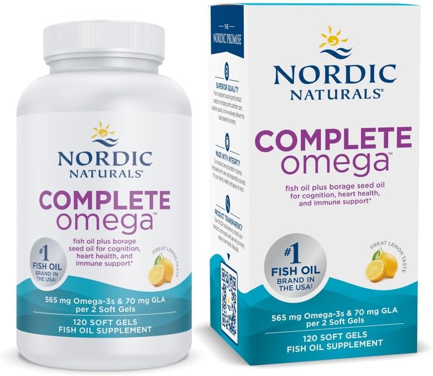 Nordic Naturals Complete Omega, Lemon Flavor - 120 Soft Gels - 565 mg Omega-3 - EPA & DHA με Προστιθέμενη GLA - Υγιές Δέρμα, Γνωστική, Θετική Mood - Μη ΓΤΟ - 60 Υπηρεσίες
