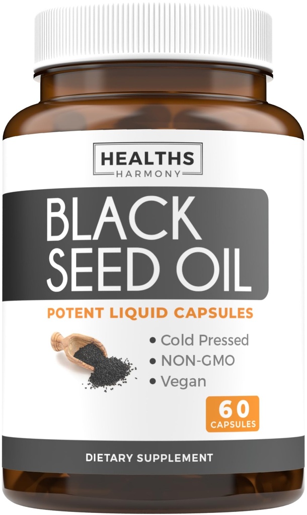 Λάδι Σπέρματος - 60 κάψουλες Softgel (Non-GMO & Vegan) Premium Ψυχρό-Pressed Nigella Sativa Παραγωγή Αμιγούς Μαύρου Λάδι Σπέρματος με Βιταμίνη E - 500mg Κάθε, 1000mg ανά 2 κάψουλες Σερβίρισμα