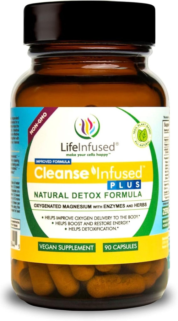 Infused Life Cleanse Infused Plus - Premium Natural Colon Cleanser με Οξυγονωμένο Μαγνήσιο, Βότανα και Ένζυμα, Βοηθά στην ανακούφιση της δυσκοιλιότητας Απαλά, Αποτοξινώνει το αίμα, το έντερο, το συκώτι και τα νεφρά (90 Caps)