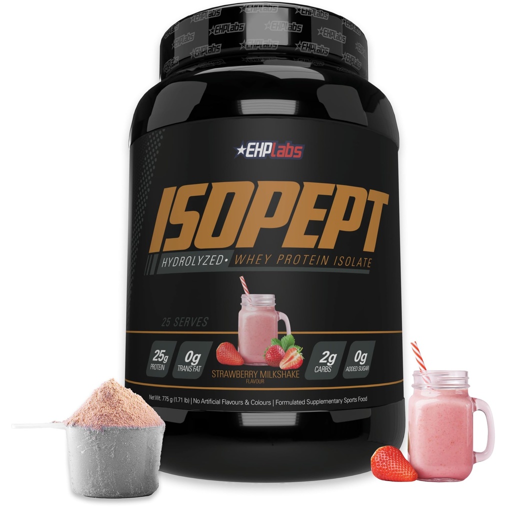 IsoPept Hydrolyzed Whey Protein Powder by EHPLabs - 100% Whey Protein Isolate & Hydrolysate, 27g Protein, Non-GMO, Gluten Free, Fast Absorbing, Easy Digesting, 27 Serves (Strawberry Milkshake)