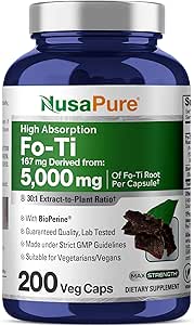 NusaPure Fo-Ti 30:1 Extract, 167 mg Ισοδύναμο με 5000mg ανά Veg Caps, 200 Count, Non-GMO, Vegan, Bioperine