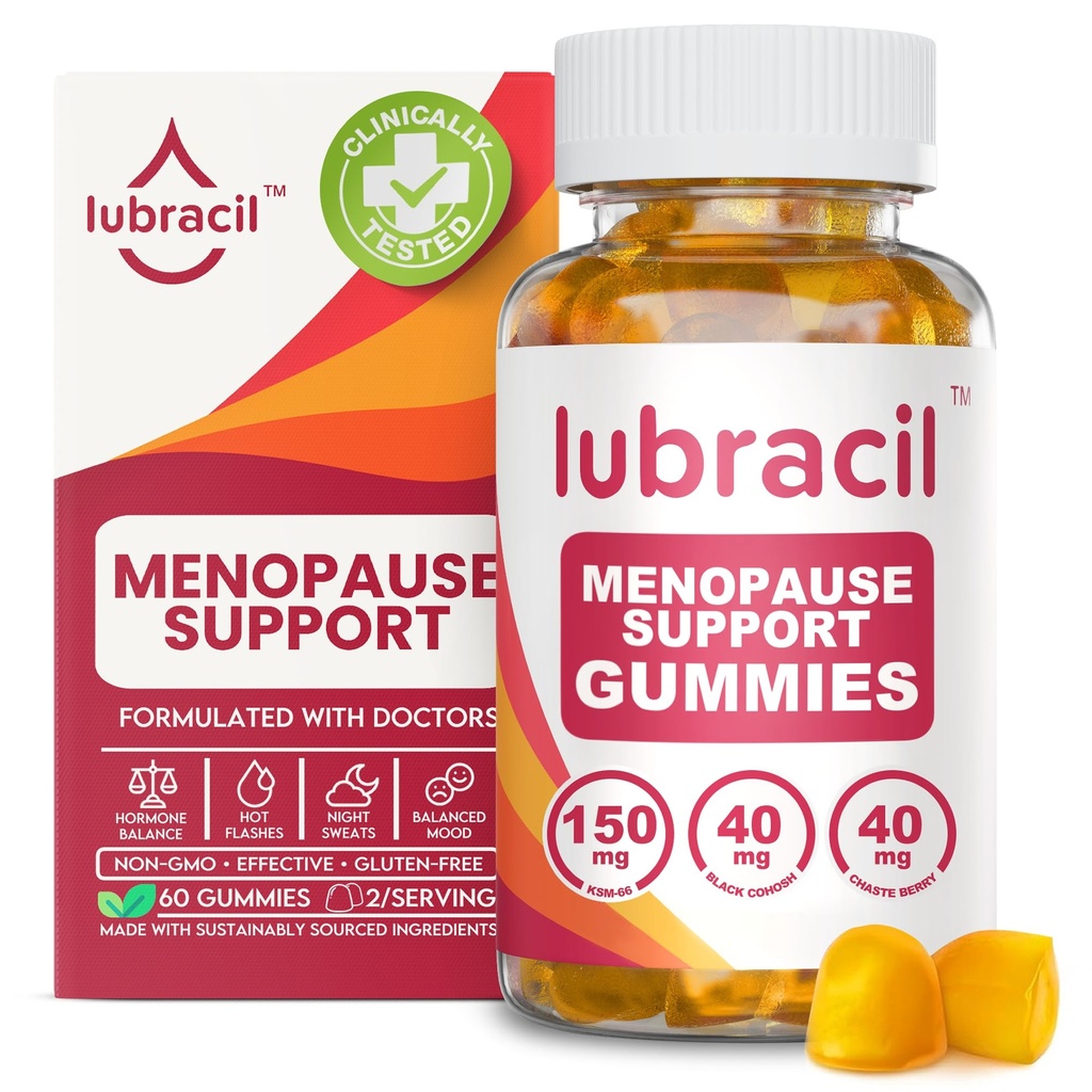 Lubracil Menopause Gummies for Women - Συμπληρώματα εμμηνόπαυσης για Hot Flashs, Night Sweats, Mood Swings and Hormonal Balance - Daily Vitamins with Black Cohosh & Ashwagandha - 60 Gummies (Pack of 1)