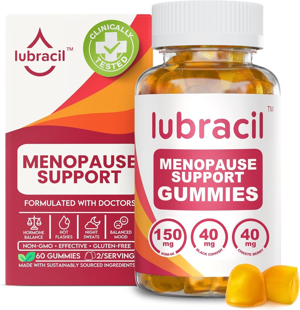 Lubracil Menopause Gummies for Women - Συμπληρώματα εμμηνόπαυσης για Hot Flashs, Night Sweats, Mood Swings and Hormonal Balance - Daily Vitamins with Black Cohosh & Ashwagandha - 60 Gummies (Pack of 1)