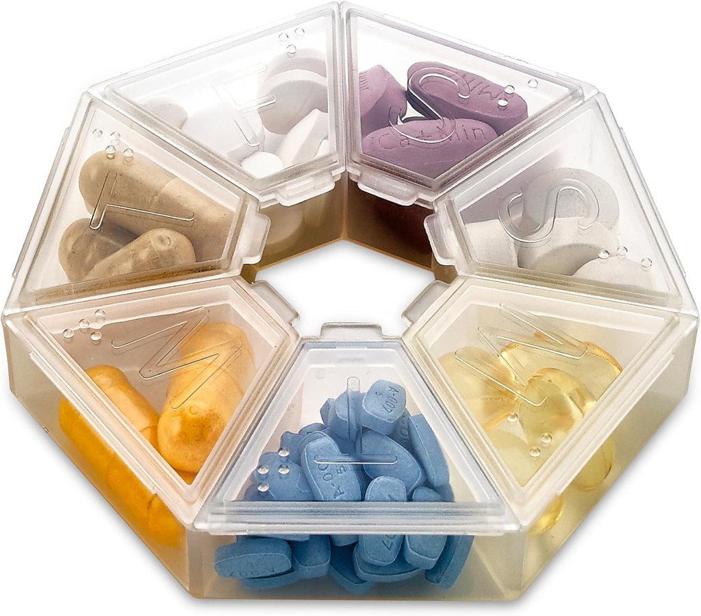 MEDca Weekly Pill Organizer Clear 7-Sided Pill Reminder, Hexagon Shaped