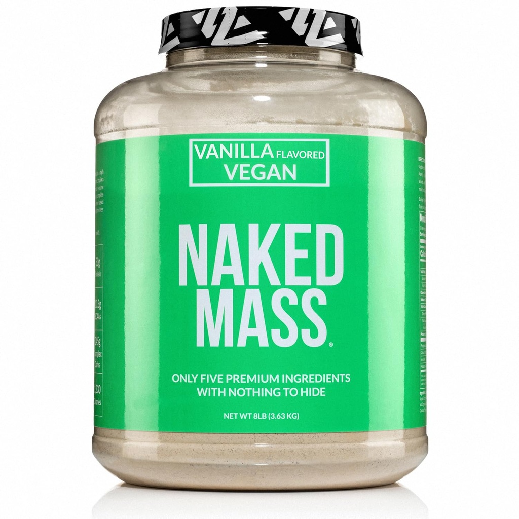 NAKED Vegan Μάζα - Vanilla Vegan Κερδιστής βάρους - 1.230 θερμίδες, μη GMO, χωρίς σόγια και γλουτένη, Δεν τεχνητά συστατικά - 8LB χύμα - 11 εξυπηρετούν