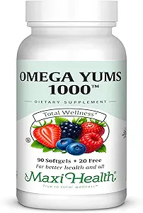 Maxi Health Omega Yums 1000 - Kid Friendly - Fruity Burst Flavor - 110 Softgel Capsules - Kosher