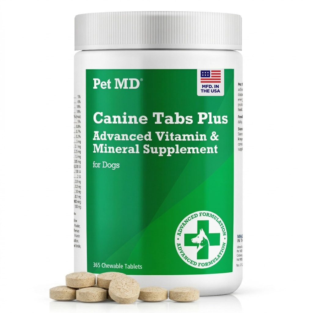 Pet MD - Canine Tabs Plus 365 Count - Advanced Multivitamins for Dogs - Φυσικό ημερήσιο συμπλήρωμα βιταμίνης και ορυκτής διατροφής - Συκώτι γεύσεις Μασώμενα δισκία