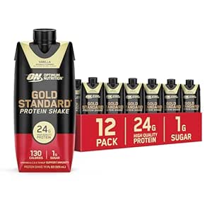 Optimum Nutrition Gold Standard Protein Shake, 24g Protein, Ready to Drink Protein Shake, Χωρίς γλουτένη, Βιταμίνη C για την ανοσοποιητική υποστήριξη, Βανίλια, 11 Fl Oz, 12 Count (Pack of 1) (Packing May Vary)
