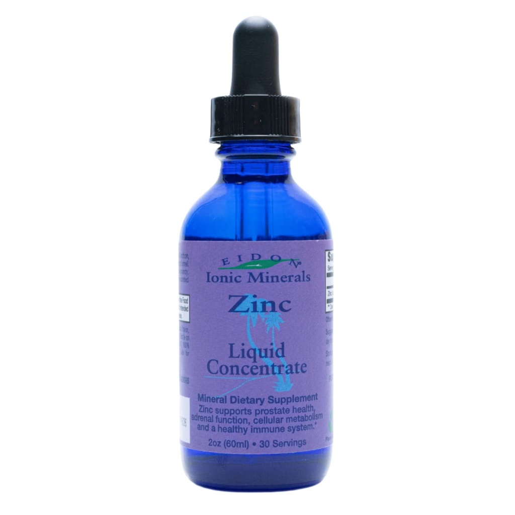 Eidon Ionic Minerals Liquid Zinc Concentrate - Ionic Zinc Supplement Drops for Adults and Kids, Support Immune System, Hair and Skin, Liver and Kidney Health, Relives Stress - 2 oz