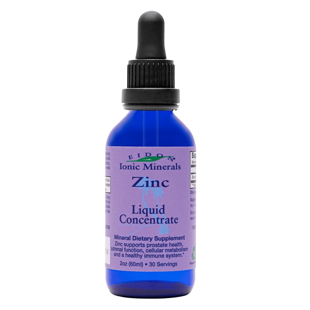 Eidon Ionic Minerals Liquid Zinc Concentrate - Ionic Zinc Supplement Drops for Adults and Kids, Support Immune System, Hair and Skin, Liver and Kidney Health, Relives Stress - 2 oz