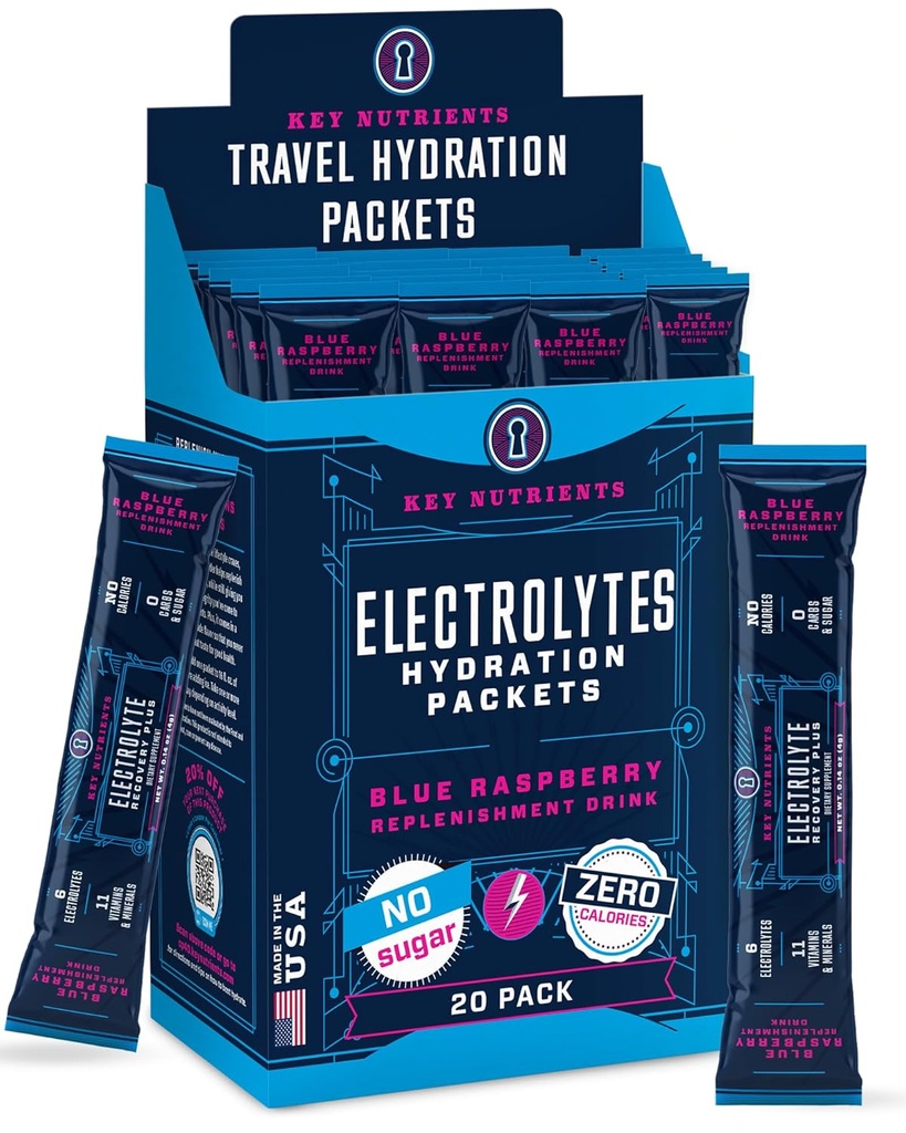 ΚΛΕΙΣΤΙΚΑ ΣΥΣΚΕΥΑΣΜΑΤΑ Ηλεκτρολυτών Powder Packets 20 Pack - Δεν Ζάχαρη, Delicious Blue Raspberry, Hydration Packets με Ηλεκτρολυτική Σκόνη για Αναζωογόνηση Ηλεκτρολυτών Packets Drink Mix - Zerories