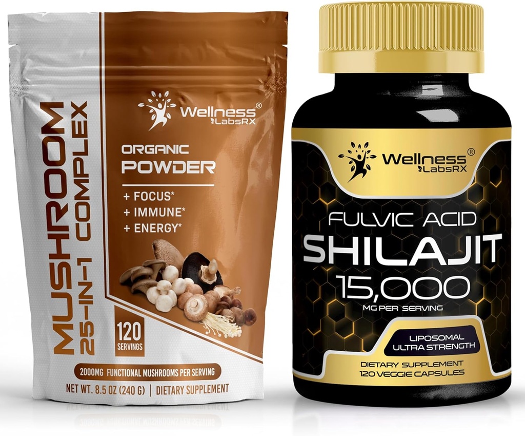 WELNESS LABSRX Mushroom Powder 2000mg - Shilajit Καθαρά Ιμαλάια 15.000mg Κάψουλες