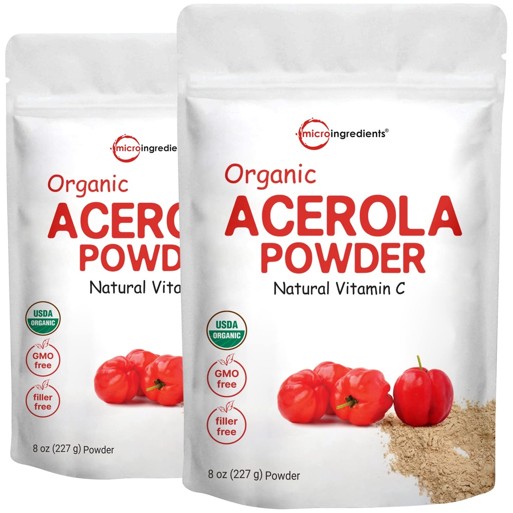 2 συσκευασία καθαρής σκόνης από οργανική Acerola, φυσική και οργανική βιταμίνη C για το ανοσοποιητικό σύστημα, 8 ουγγιά, χωρίς ΓΤΟ, χωρίς γλουτένη, Βραζιλία