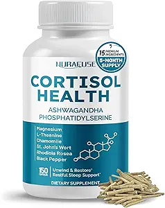 CORTISOL Health Ashwagandha 15-in-1 Supplement with Magnesium Phosphatidylserine L-Theanine Chamomile Rhodiola Rosea Licorice Holy Basil - Made in The USA