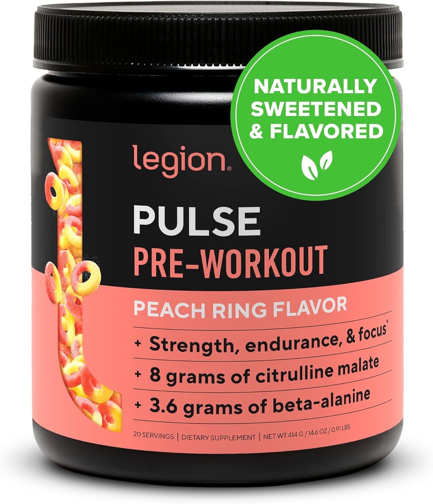 LEGION Pulse Pre workout - Όλα τα φυσικά Nitric Oxide Preworkout ποτό για την ενίσχυση της ενέργειας, Createine Δωρεάν, φυσικά γλυκά, Beta Alanine, Citrulline, Alpha GPC (Peach)