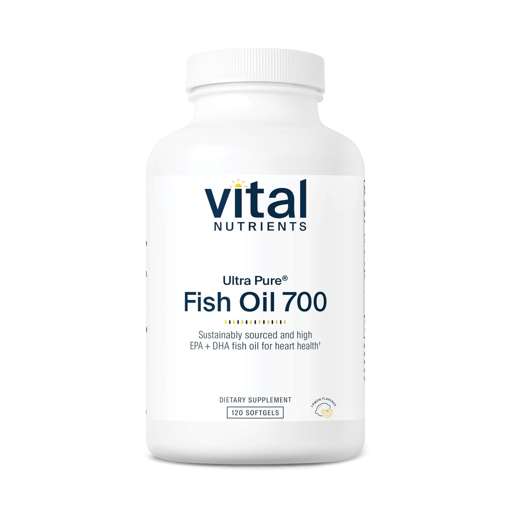 Vital Nutrients Ultra Pure Fish Oil 700 - Supports Heart, Brain, and Joint Health* - Sustainably Sourced High EPA & DHA Omega-3 Fatty Acid - Lemon Flavor - Gluten, Dairy & Soy Free - 120 Softgels