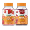 Ζωηρή βιταμίνη B6 + Σιδήρος με βιταμίνη C, Gummies Bundle - Μεγάλη γεύση, συμπλήρωμα βιταμίνης, χωρίς γλουτένη, χωρίς ΓΤΟ, Μασώμενα