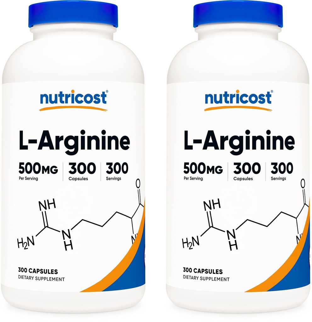 Nutricost L-αργινίνη 500mg, 300 κάψουλες (2 φιάλες)