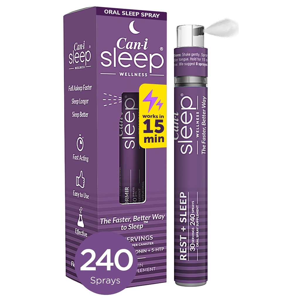 Can-i Sleep Spray for Adults – Fast-Acting Melatonin Spray with GABA & 5-HTP – Sleep Supplement to Fall Asleep Faster & Stay Asleep Longer – No Grogginess, Lack of Sleep Aid – 30 Servings 240 Sprays